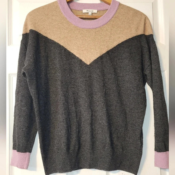 Madewell Colorblock Gray Tan Lilac Merino Alpaca Wool Blend Size Small - Picture 1 of 5